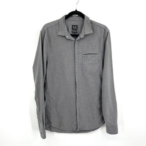 ARMANI Exchange Men's Gray Slim Fit 100% Cotton Button Up Shirt Size Medium - Picture 1 of 8